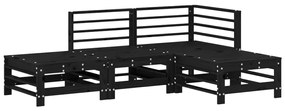 Set Salotto da Giardino 4 pz Nero in Legno Massello di Pino