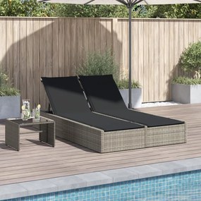Lettino Prendisole Doppio Con Cuscini Grigio Chiaro Polyrattan /