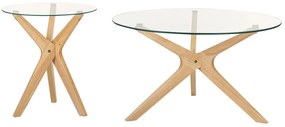 Set di 2 tavolini vetro temperato e legno chiaro VALLEY Beliani
