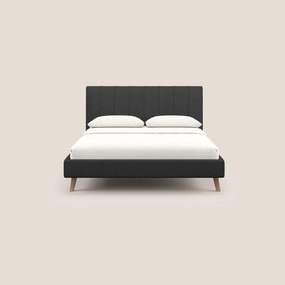 Selene letto imbottito con piedini naturali sfoderabile in tessuto impermeabile T02