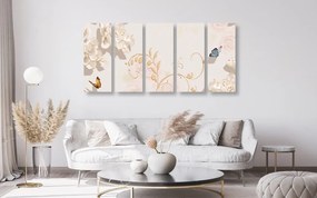 Quadri 5 pezzi – Natura morta vintage con farfalla