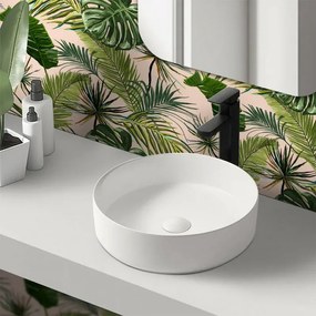 Lavandino da appoggio 40 cm design tondo in ceramica bianco opaco