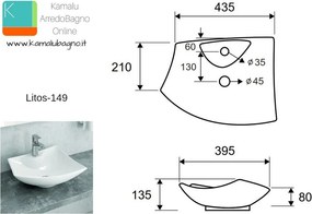 Lavabo bagno da appoggio moderno modello Litos-149 - KAMALU