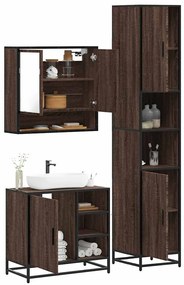 Set Mobili Da Bagno 3 Pz Rovere Marrone İn Legno Multistrato /
