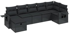 Set divani da giardino con cuscini 7pz nero polyrattan