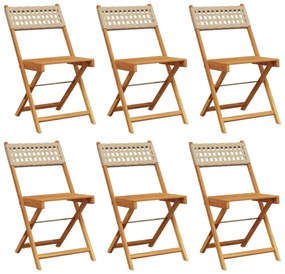 Sedie giardino pieghevoli 6pz beige polyrattan e legno massello