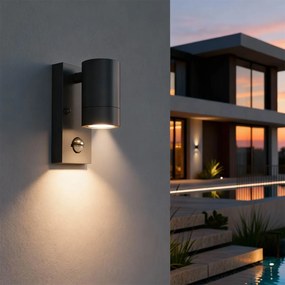 Applique cilindrica da Esterno IP65 GU10 con sensore Movimento - Nera