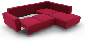 Divano angolare rosso allungabile e con contenitore (con penisola a destra/a L) con rivestimento in velluto Kyoto – Cosmopolitan Design