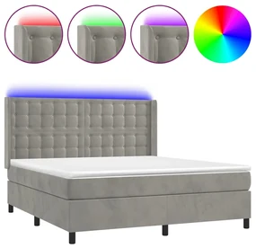 Letto a molle materasso e led grigio chiaro 180x200 cm velluto
