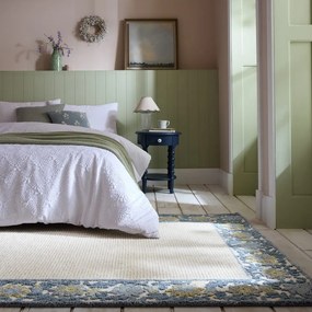 Tappeto blu/avorio in misto lana tessuto a mano 200x290 cm Myla Floral Frame – Flair Rugs