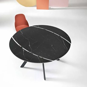 Tavolo in pietra effetto marmo Nero ROUND con piano girevole D135 cm