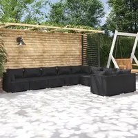 Set Divani da Giardino 9 pz con Cuscini in Polyrattan Nero 3102760