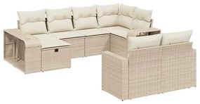 Set divano da giardino 10 pz con cuscini beige in polyrattan