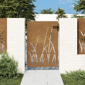 Cancello Da Giardino 85x150 Cm İn Acciaio Corten Design Erba /