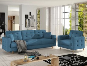 Salotto completo divano letto Zurigo - Tessuto blu