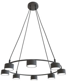 Lampadario Moderno 8 Luci Starlit In Acciaio Nero Ad Anello E Cilindri