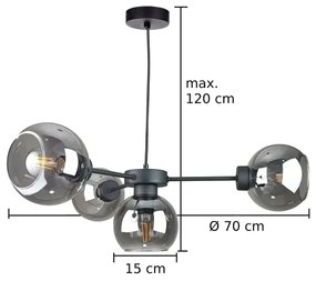 Lampadario a sospensione con filo KALIOPE 6xE27/60W/230V nero/fumé nero