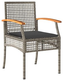 Set da pranzo da giardino 9 pz con cuscini in polyrattan grigio