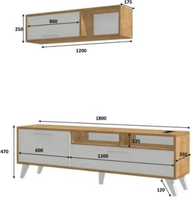 Mobile Porta TV Slim 80x35x47h Rovere E Bianco D2306TV180M109