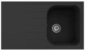 Lavello sopratop 1 vasca con gocciolatoio laterale destro o sinistro DELINIA Elbe quarzo L 50 x L 86 cm nero
