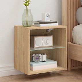 Comodini Con Luci Led A Parete 2pz Rovere Sonoma /