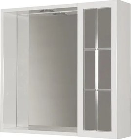 Specchiera bagno 60 cm 1 anta inglesina e luce LED laccato Bianco Lucido