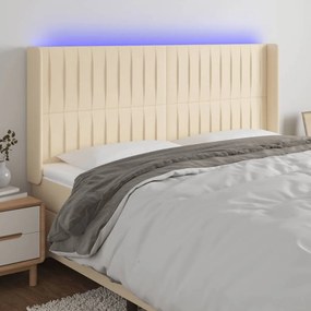 Testiera A Led Crema 163x16x118/128 Cm İn Tessuto /