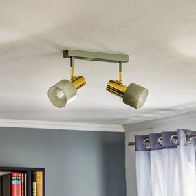 Argon Faretto da soffitto Destin, 2 luci verde/ottone