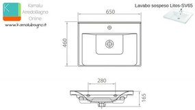 Kamalu - lavabo sospeso 65 cm in ceramica litos-sv65