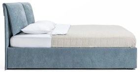 Letto matrimoniale imbottito blu con contenitore, materasso e rete inclusi 160x200 cm Thessa Pillow – Bonami Selection