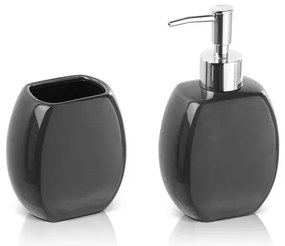 Set accessori bagno da appoggio dispenser e porta spazzolini in ceramica grigio