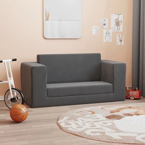 Divano Letto Per Bambini A 2 Posti Antracite İn Morbido Peluche /