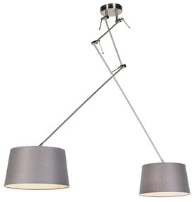 Lampada a sospensione nera con paralumi in lino grigio scuro 35 cm 2 luci - Blitz