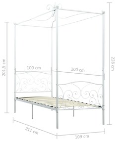 Letto a baldacchino bianco in metallo 100x200 cm