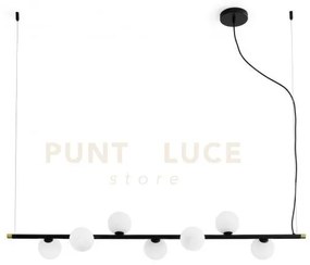 Pomi' sospensione lineare 7 luci vetro bianco struttura nero partic...