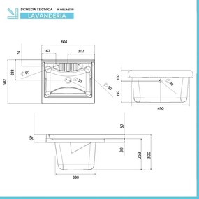 Mobile lavatoio 60 x 50 in legno nobilitato con asse e kit di scarico incluso Fedra