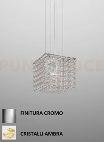 Giogali sospensione cub cristallo ambra e cromo lucido 3 luci attac...