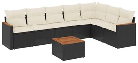 Set divani da giardino con cuscini 8 pz nero in polyrattan