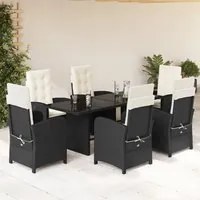 Set da Pranzo da Giardino 7 pz Nero con Cuscini in Polyrattancod mxl 91724