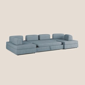 Liberty divano panoramico con pouf estraibile e schienali movibili in tessuto morbido impermeabile T02 carta da zucchero