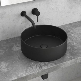 Kamalu - lavabo da appoggio rotondo in ceramica nero opaco 35cm | litos-0006b