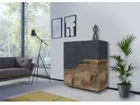 Credenza moderna a 2 ante geometriche, Made in Italy, Madia da ingresso, Buffet di design da soggiorno, Cm 100x43h106, Ardesia e Acero