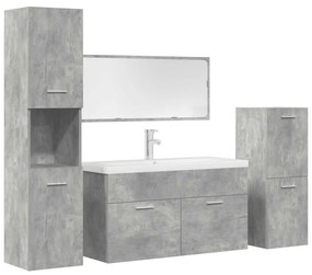Set Mobili Da Bagno 5 Pz Grigio Cemento İn Legno Multistrato /
