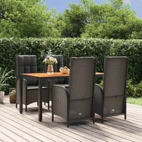 Set Da Pranzo Da Giardino 5 Pz Nero Con Cuscini İn Polyrattan /