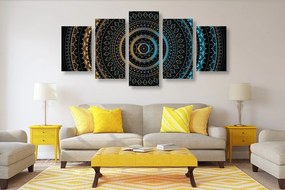 Quadri 5 pezzi – Mandala con motivo del sole