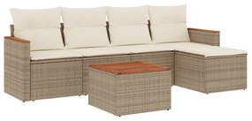 Set divano da giardino 6 pz con cuscini beige in polyrattan