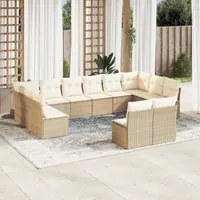 Set Divani da Giardino 12 pz con Cuscini Beige in Polyrattan 3250207