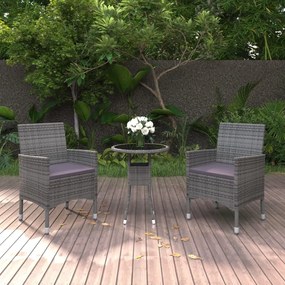 Set da pranzo per giardino 3 pz in polyrattan grigio