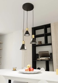 Lampada a sospensione in acciaio ROSA 3 nero/bianco e oro 3xE14