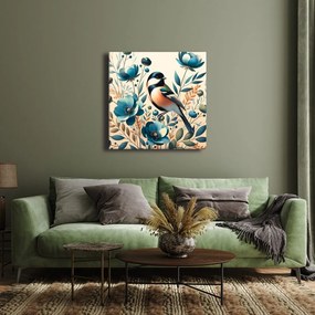 Quadro su tela – Cinciarella nel giardino fiorito